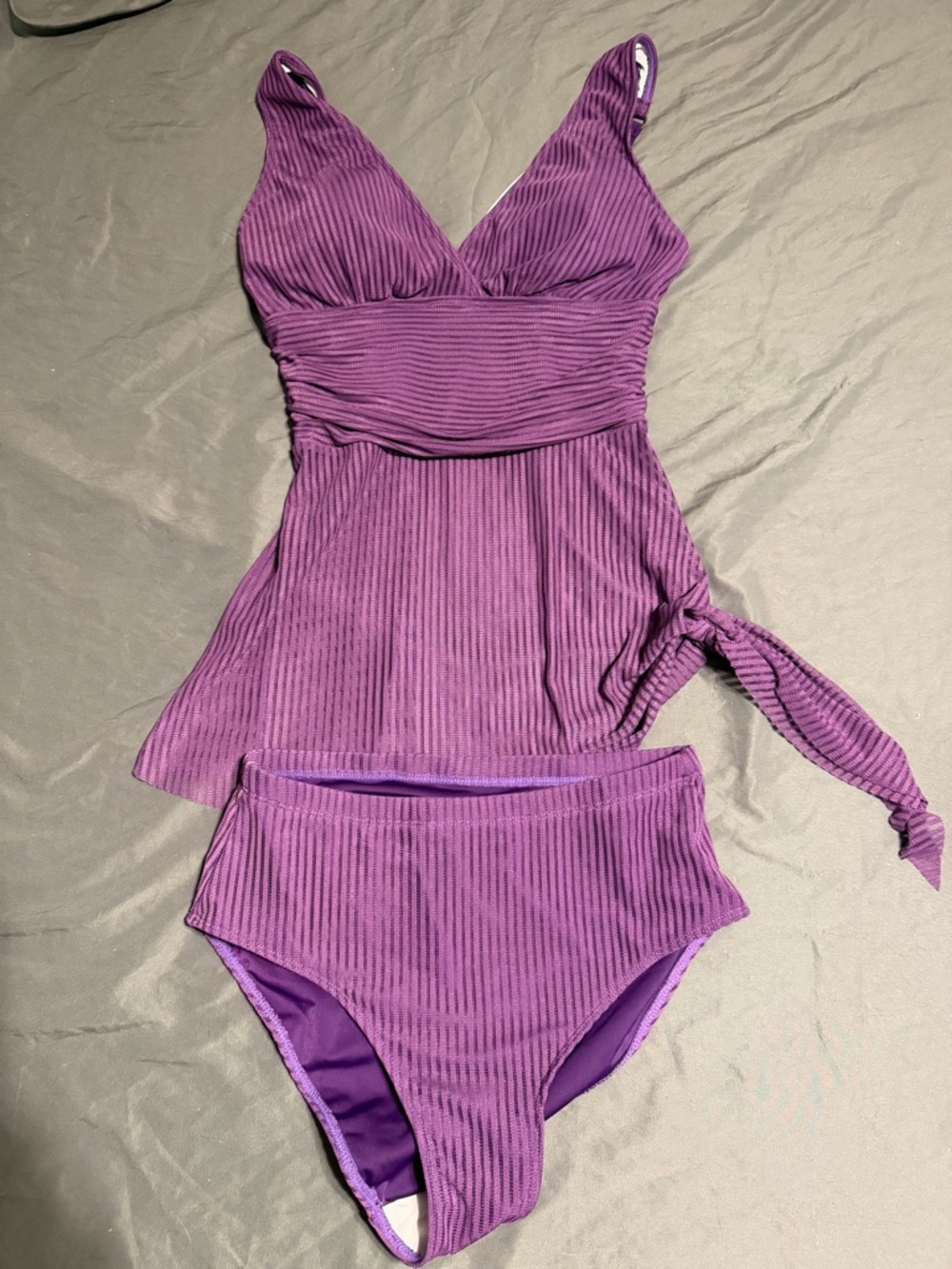 Source Unknown Purple Ribbed One-Piece Tankini with Tie Detail